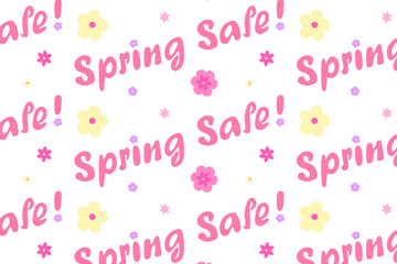 Spring sale, seamless pattern for banners and web pages. Words 