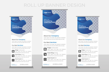 Modern roll up banner template for the exhibition, Construction Business stand, editable roll up banner vector template, Vertical roll up, x-stand, exhibition display, Retractable banner stand,