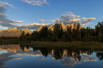 Scenic Sunrise Reflection Landscape in the Tetons in Autumn