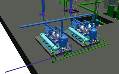 vacuum pump steam turbine 3D illustration