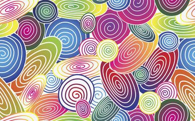 Multicolored Bright Gradient Spirals Doodle, Seamless Repeating Pattern Tiles