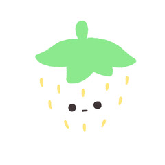 Hand-drawn Cute White strawberry, Cute fruit character design in doodle style