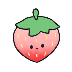 Hand-drawn Cute Pink strawberry, Cute fruit character design in doodle style