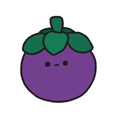 Hand-drawn Cute Purple Mangosteen, Cute fruit character design in doodle style