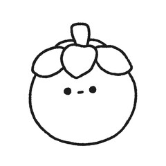 Hand-drawn Cute Line Mangosteen, Cute fruit character design in doodle style