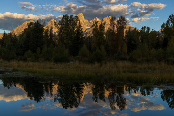 Scenic Sunrise Reflection Landscape in the Tetons in Autumn