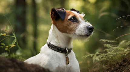 Purebred Jack Russel Terrier dog outdoors on a sunny summer day. Generative Ai