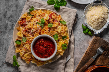 Homemade pasta with marinara sauce