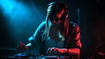 DJ woman play set. Music live show