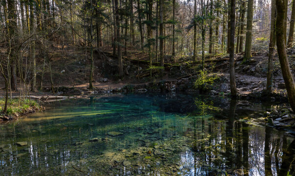 The "Ochiul Beiului" lake, located in the "Cheile Nerei" national park in Romania, a lake that never changes its color, unique in the world