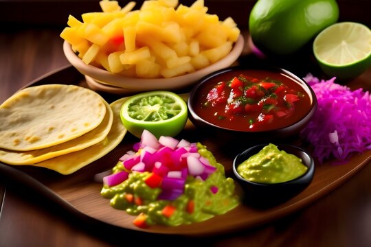Rendering of "Mexican Taco Bar: A Colorful and Flavorful Fiesta". Generative AI. 