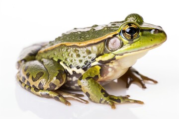 Fototapeta premium Pelophylax ridibundus, a marsh frog, isolated on a white background. Generative AI
