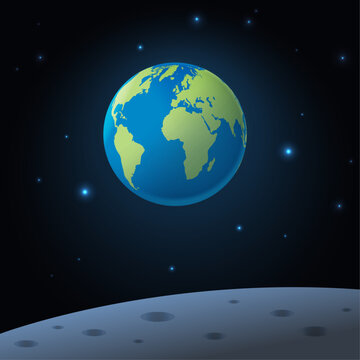 3D Flat Design of Earth from the Lunar Surface, depicting an astronomy & science concept. This realistic 3d vector illustration is perfect for celebrating Earth Day & promoting environmental awareness