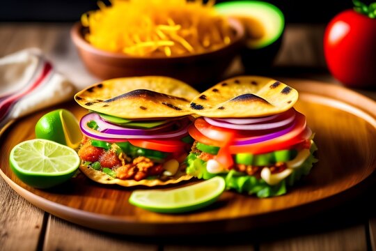 Rendering of Delicious and Authentic Mexican Salbutes. Generative AI. 