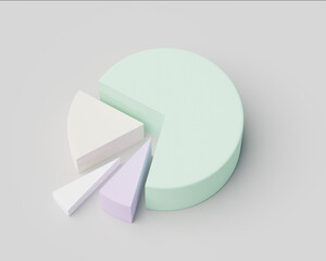 Simple chart pie with separated parts, business statistics, 3d rendering. Financing, report diagram in pale colors