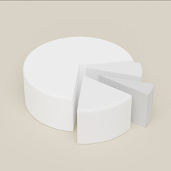 Simple chart pie with separated parts, business statistics, 3d rendering. Financing, report diagram in pale colors