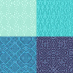 geometric vector seamless pattern collection set of blue color backgrounds with trendy minimal banners cute abstract geometric texture.