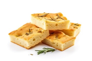 Sliced roman focaccia isolated on white background