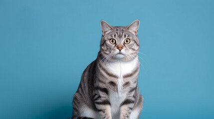 cat background blue, kitten, pet, generative ai