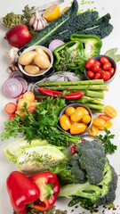 Healthy food selection. Detox and clean diet concept. Foods high in vitamins, minerals and antioxidants. Anti age foods.