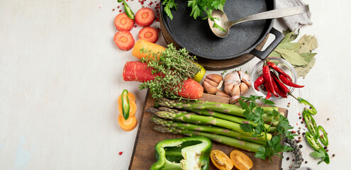 Healthy food selection. Detox and clean diet concept. Foods high in vitamins, minerals and...