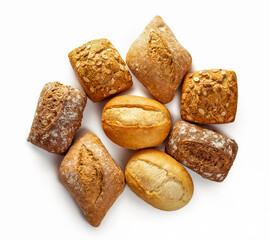 Assorted buns on white background, isolate