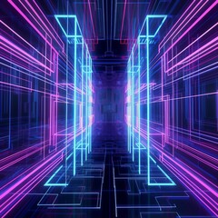 Futuristic technology abstract background with lines for network, big data, data center, server, internet, speed. Abstract neon lights in digital technology tunnel. generative ai