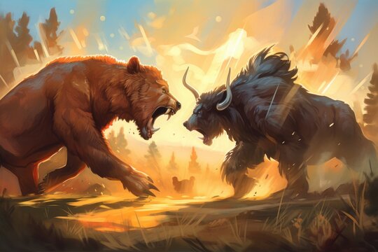 Bear vs Bull, a bear fighting a bull