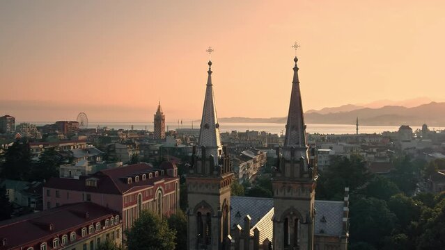 Aerial Cityscape View Modern Urban Architecture Skyscrapers At morning. Batumi , Georgia
