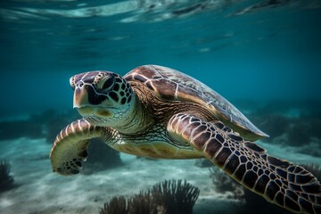 Fototapeta premium The importance of protecting sea turtles and their habitats, bokeh Generative AI