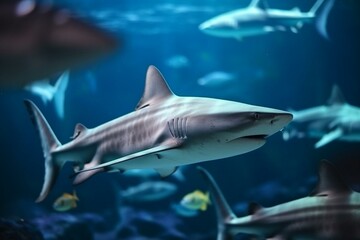 The different types of sharks and their behavior, bokeh Generative AI
