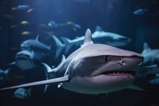 The different types of sharks and their behavior, bokeh Generative AI