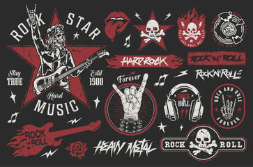 Rock star set colorful emblems