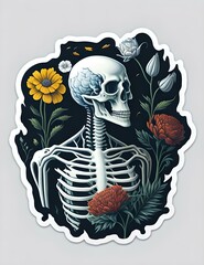 pack de stickers flowers and skeletons IA generativa