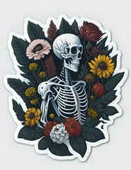 pack de stickers flowers and skeletons IA generativa