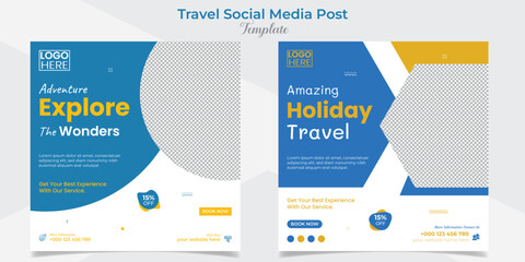 Holiday Traveling and tour social media post and square flyer post banner template design set