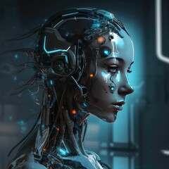 AI, artificial intelligence concept in robotics and cybernetics. Created with generative AI.