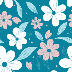 Naklejka na ściany i meble Floral pattern with flowers and leaves. Gentle, spring floral background.