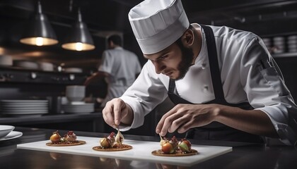 A chef creates a new recipe, experimenting with flavors and techniques, Generative AI