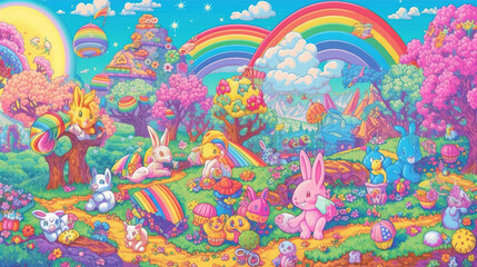 Fototapeta na wymiar Easter Bunnies Pixel Art
