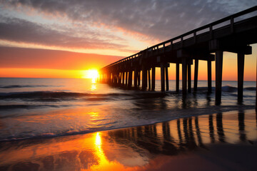 Naklejka na ściany i meble Pensacola beach sunrise, scenery background, nature, sea & ocean