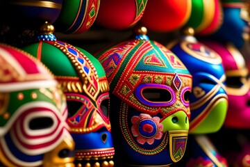 Rendering of The Vibrant World of Mexican Lucha Libre Masks. Generative AI. 
