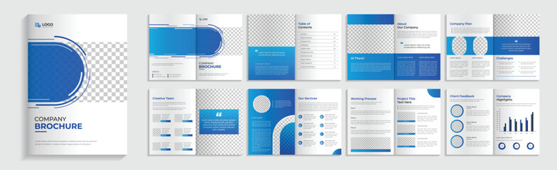 Brochure template layout design, Corporate business presentation guide, Annual report, 16 page minimalist flat geometric business booklet cover template, A4 size.