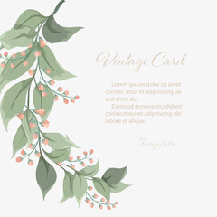 Lovely leaf  invitation card  frame template on vintage background. Flowers greeting card can be used for wedding, birthday, holiday, flyers, brochure or other background.Vector illustration EPS