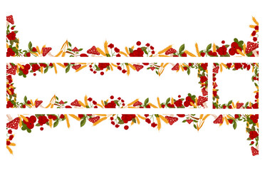 Set of spring horizontal frames with raspberries, cranberries and toadstools. Summer vector banners