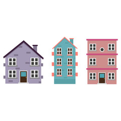 cartoon houses cottages. Building, city. Vector illustration.