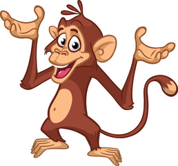 Cartoon funny monkey waving hands. Vector illustration of happy monkey character design isolated © drawkman