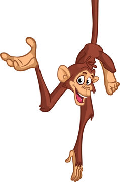 Cartoon fummy monkey chimpanzee. Vector illustration of happy monkey character design isolated