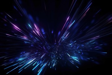  a black background with a purple and blue burst of light in the middle of the image and a black background with a purple and blue burst of light in the middle.  generative ai