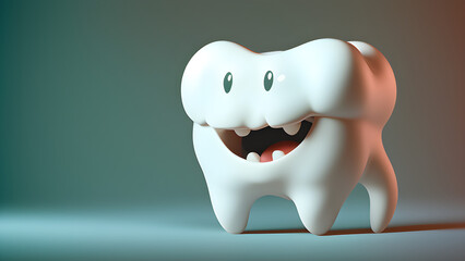Sparkling with joy. A happy tooth cartoon character. Generative AI Art